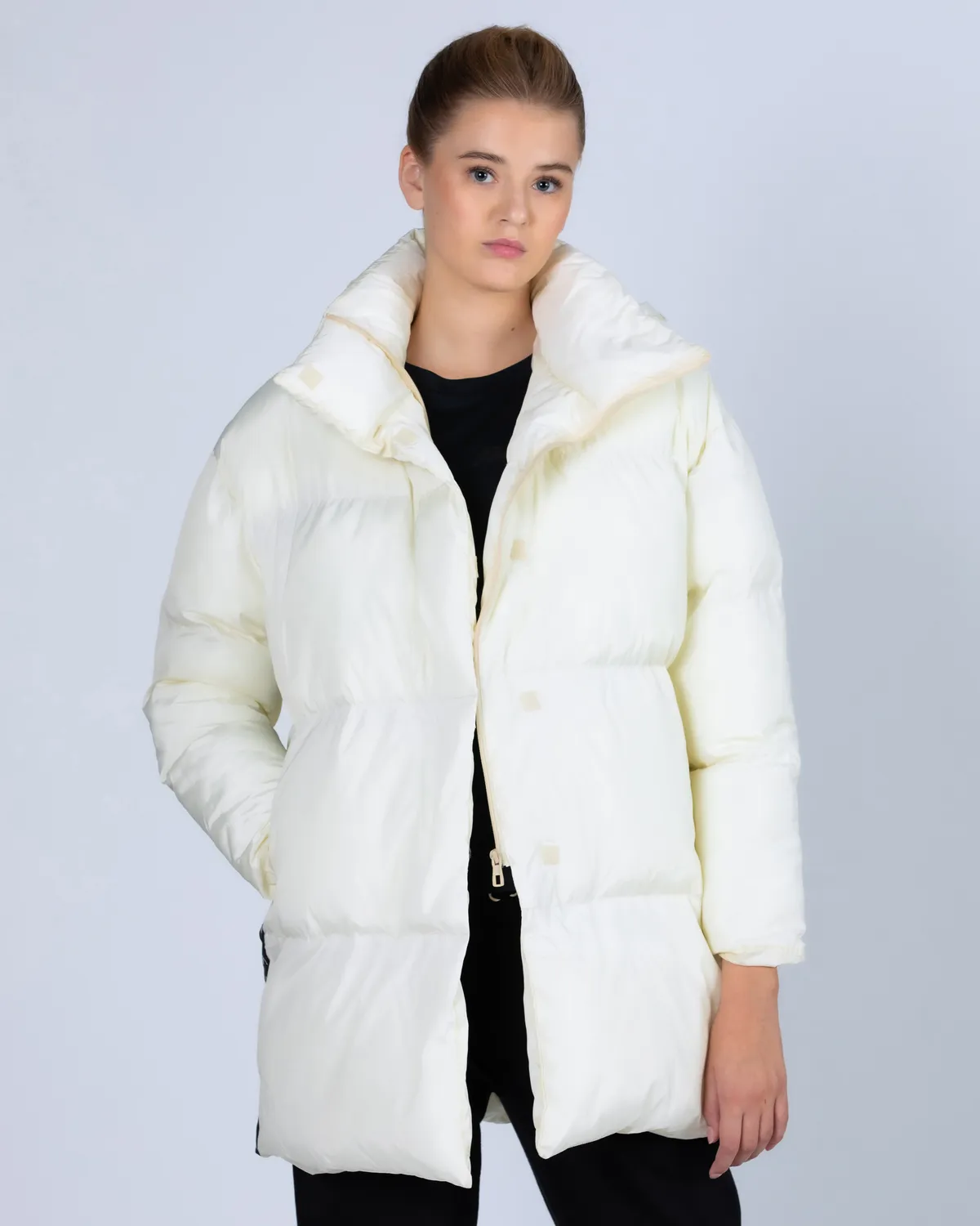 Beyaz 222 Banda Leah  Kadın Krem-Siyah Regular Fit Mont