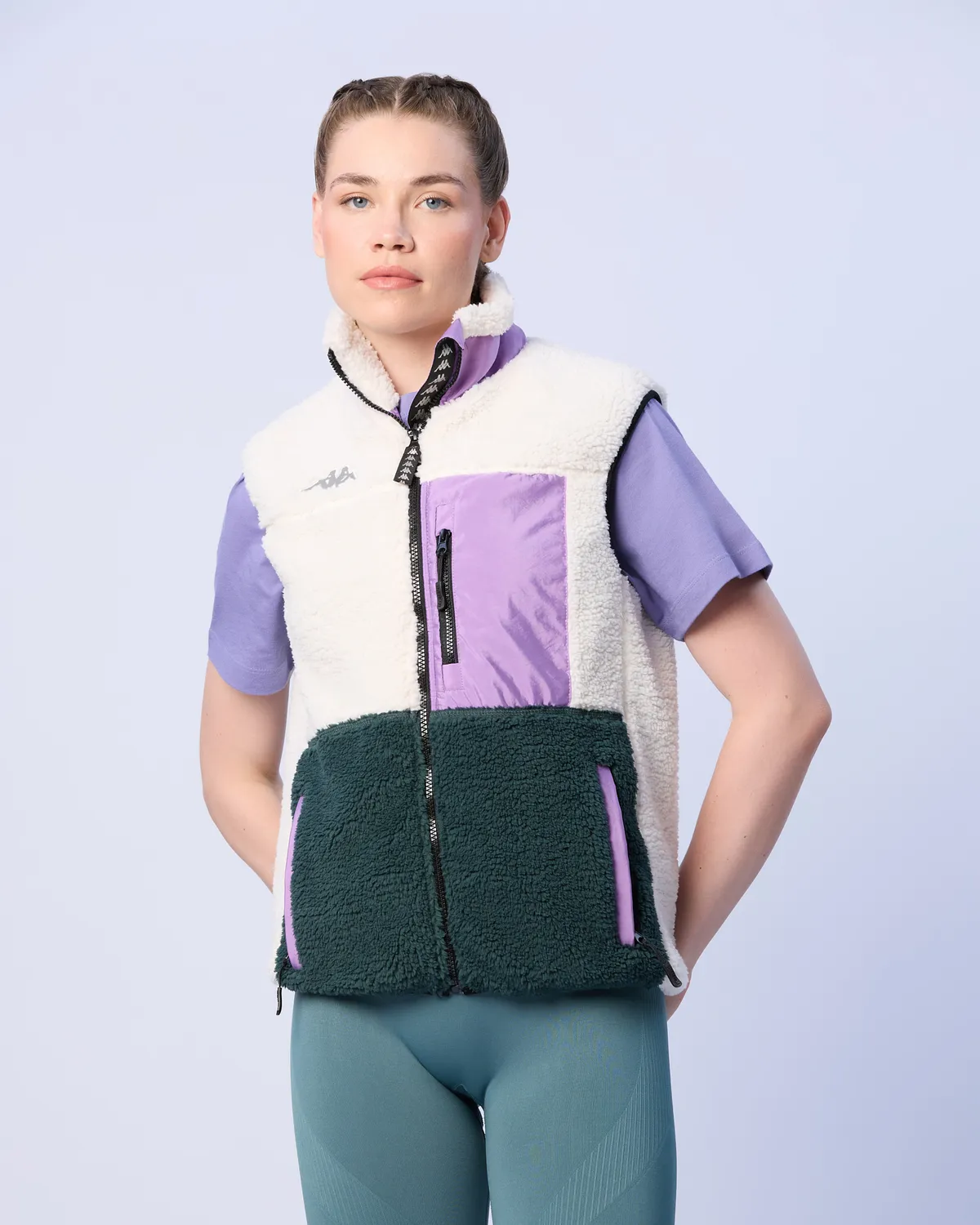 Beyaz Wattawa Kadın Beyaz - Yeşil Regular Fit Polar Yelek