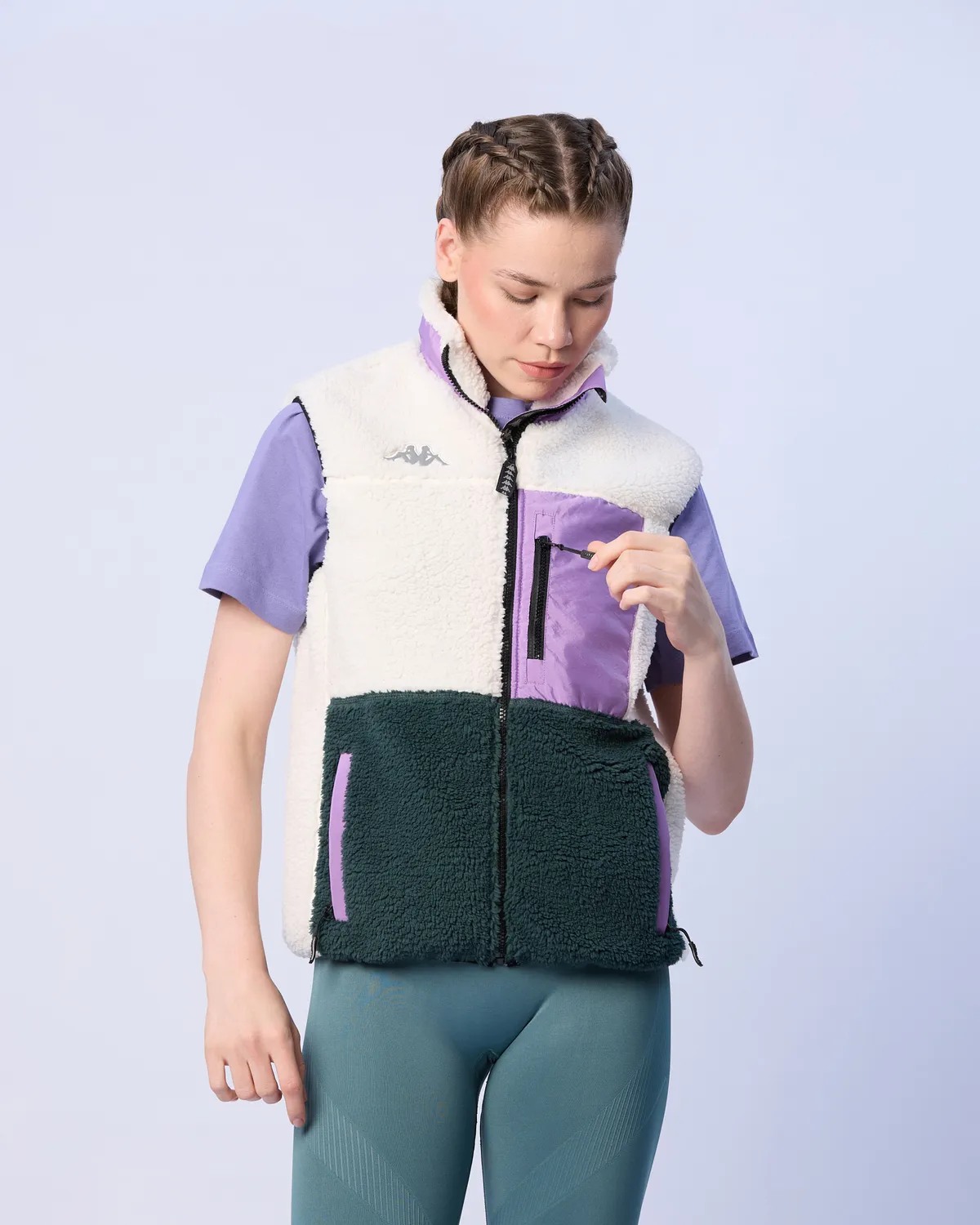 Beyaz Wattawa Kadın Beyaz - Yeşil Regular Fit Polar Yelek