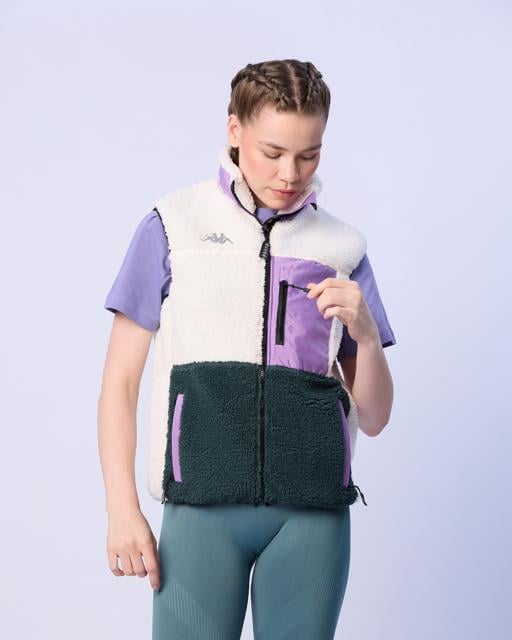 Beyaz Wattawa Kadın Beyaz - Yeşil Regular Fit Polar Yelek - KAPPA® Türkiye