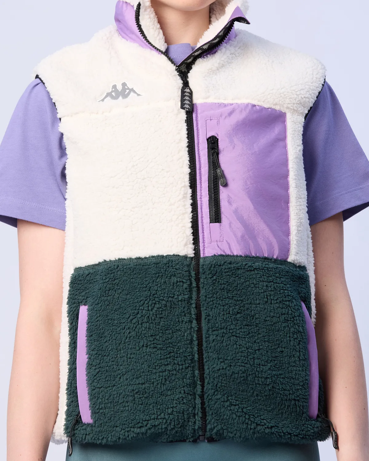 Beyaz Wattawa Kadın Beyaz - Yeşil Regular Fit Polar Yelek