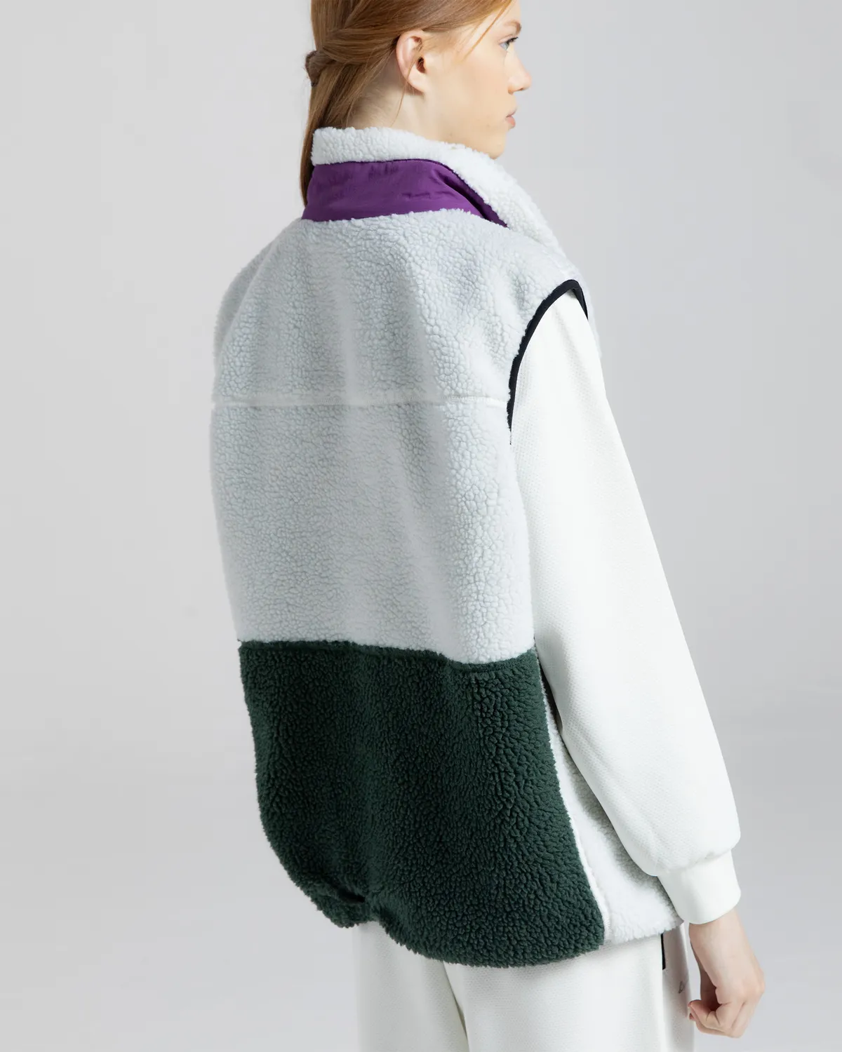 Beyaz Wattawa Kadın Beyaz - Yeşil Regular Fit Polar Yelek