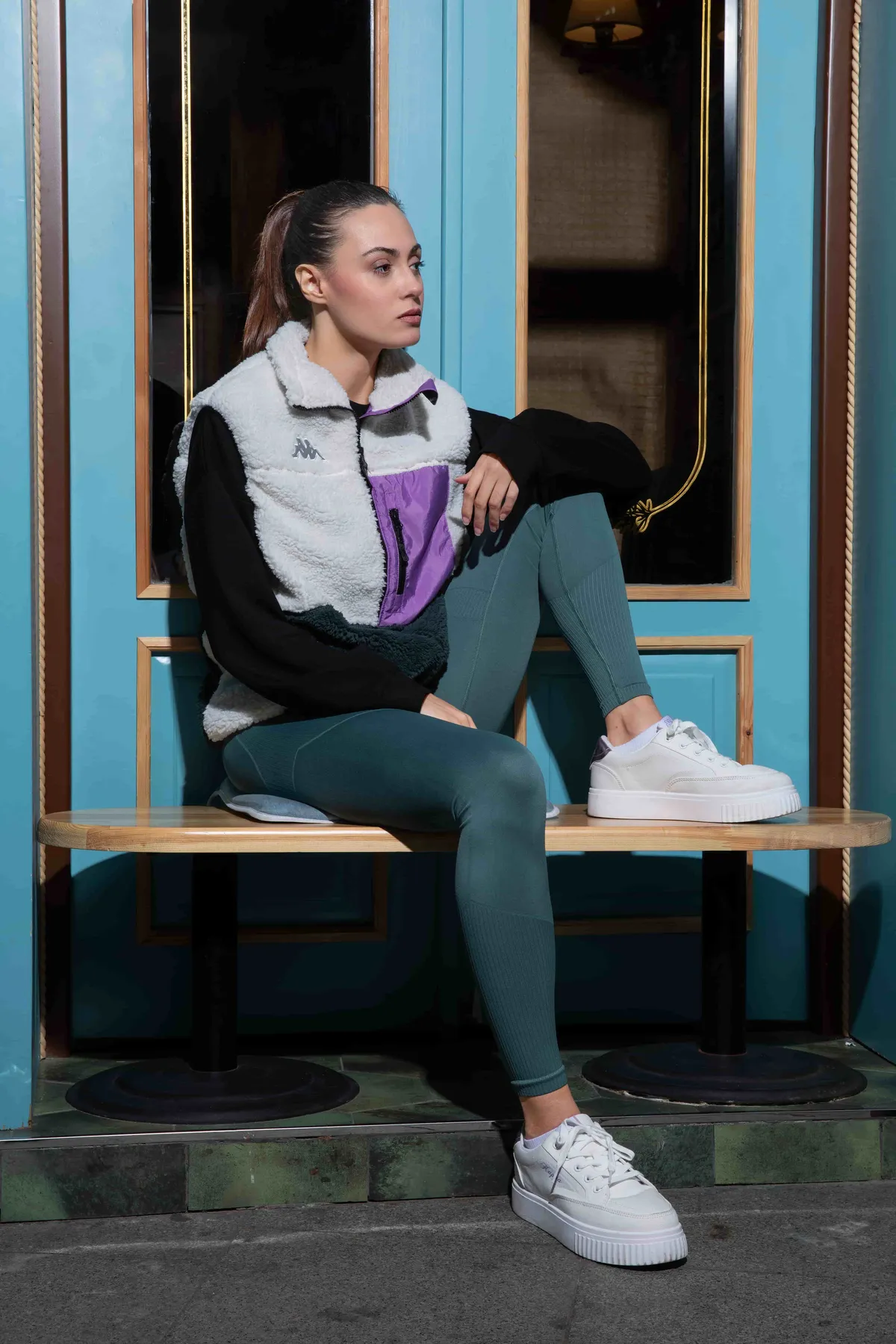 Beyaz Wattawa Kadın Beyaz - Yeşil Regular Fit Polar Yelek