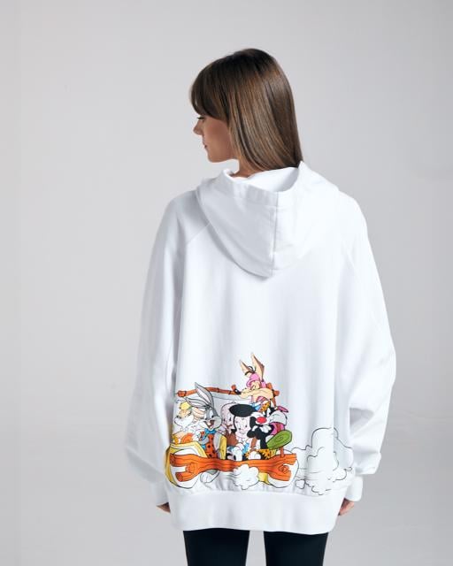 Beyaz Authentic Dinos Warner Bros - Looney Tunes Unisex Beyaz Siyah Comfort Fit Hoodie - KAPPA® Türkiye