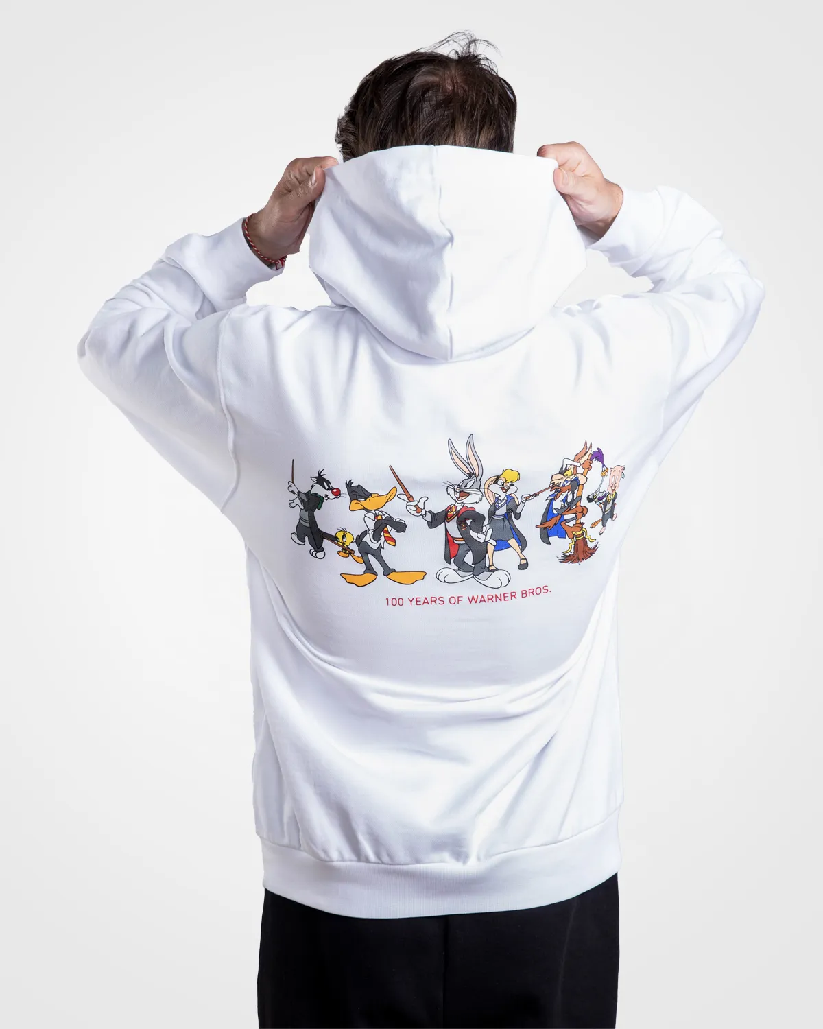 Beyaz Authentic Dario Warner Bros - Looney Tunes Unisex Beyaz Siyah Comfort Fit Hoodie