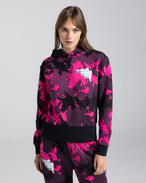 Siyah Authentic Graphik Grace Kadın Siyah - Pembe Comfort Fit Hoodie - KAPPA® Türkiye