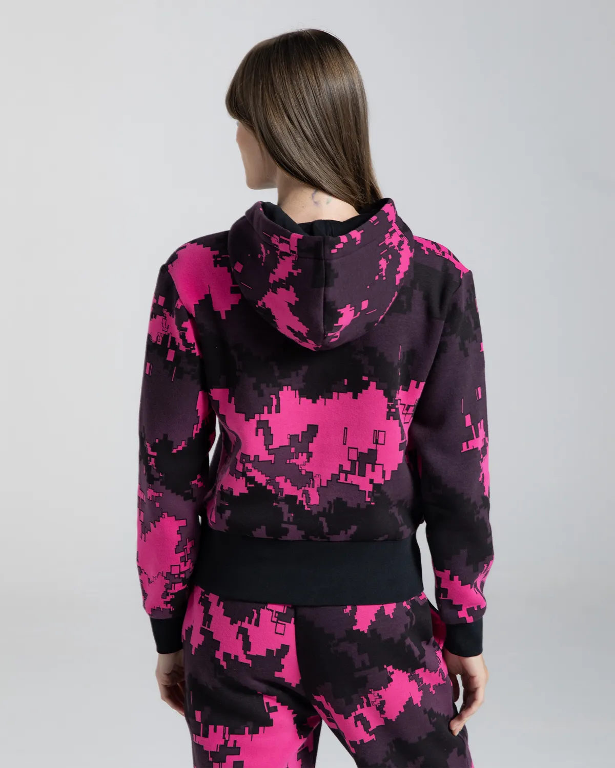 Siyah Authentic Graphik Grace Kadın Siyah - Pembe Comfort Fit Hoodie