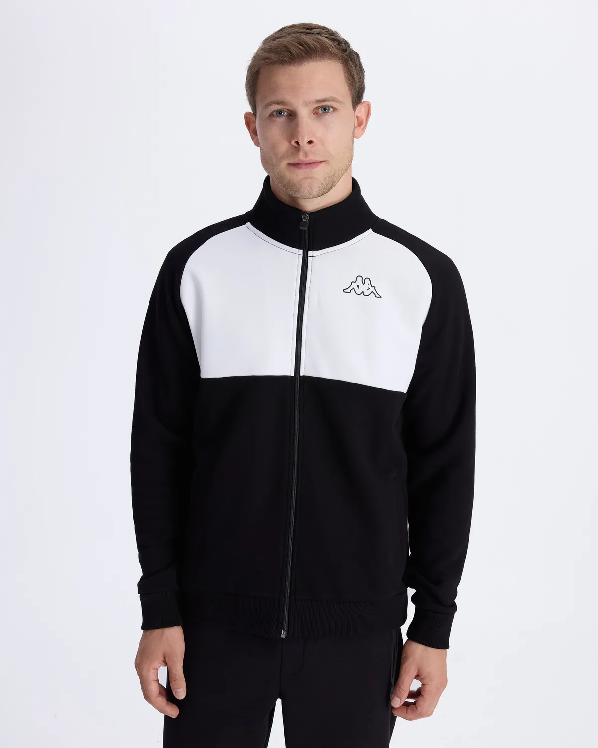 Siyah Fadese Erkek Siyah Beyaz Regular Fit Fermuarlı Eşofman Üstü