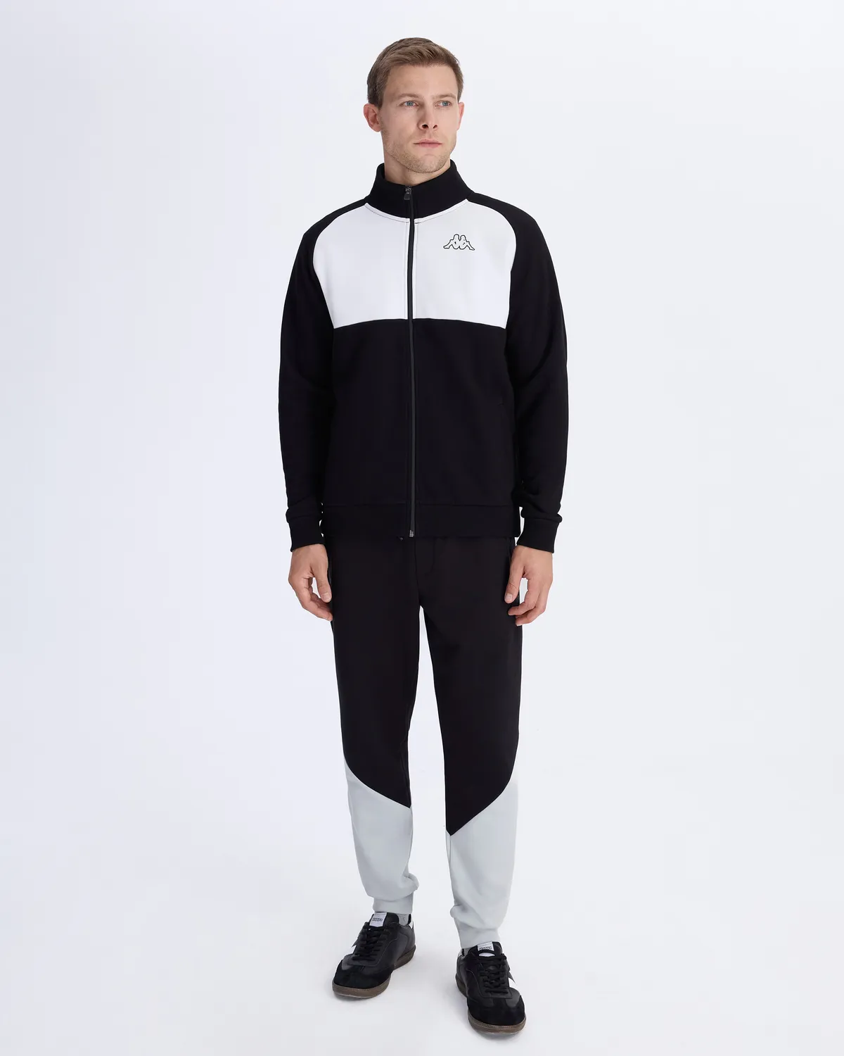 Siyah Fadese Erkek Siyah Beyaz Regular Fit Fermuarlı Eşofman Üstü