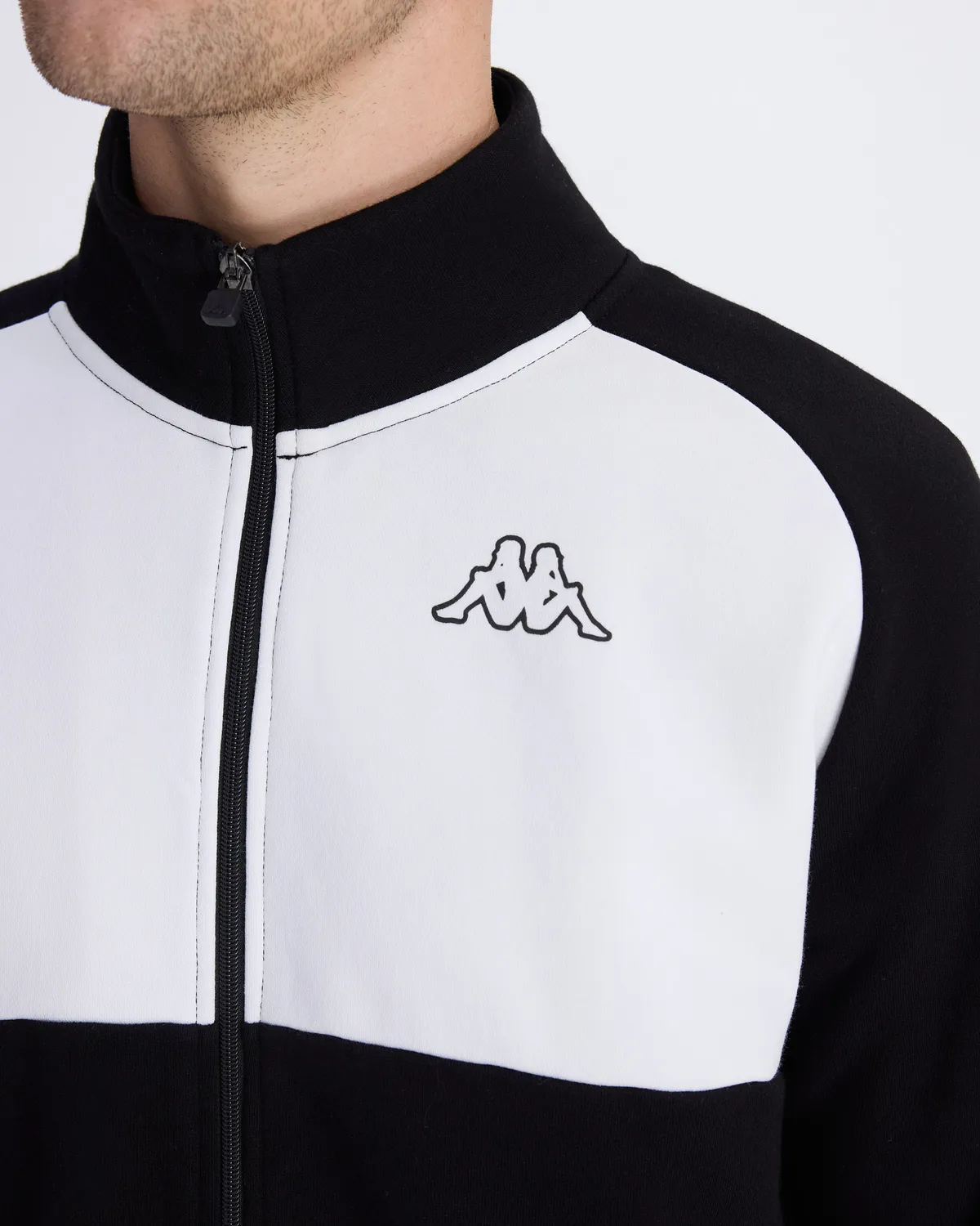 Siyah Fadese Erkek Siyah Beyaz Regular Fit Fermuarlı Eşofman Üstü