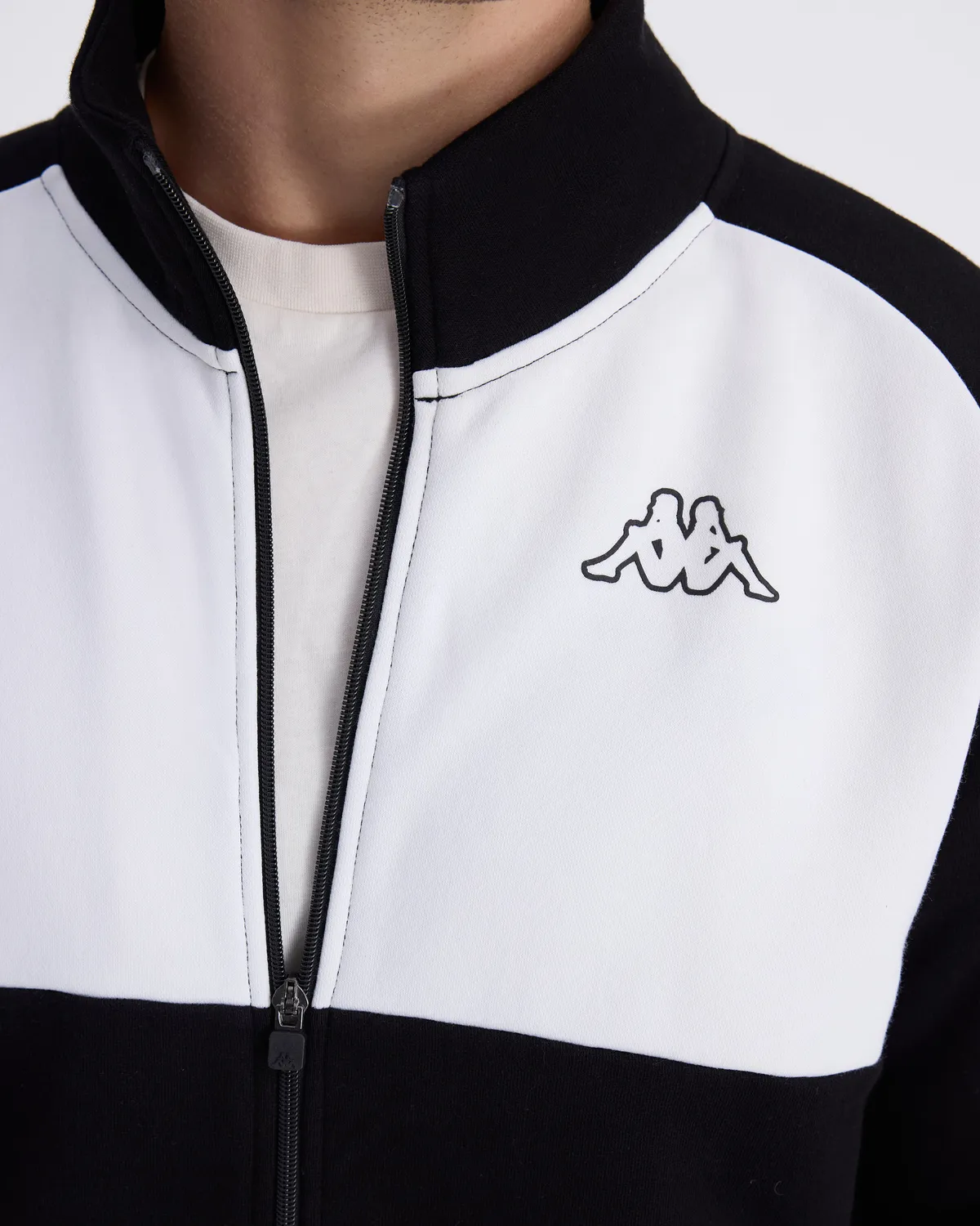 Siyah Fadese Erkek Siyah Beyaz Regular Fit Fermuarlı Eşofman Üstü