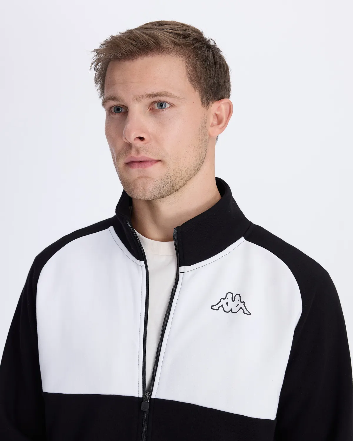 Siyah Fadese Erkek Siyah Beyaz Regular Fit Fermuarlı Eşofman Üstü