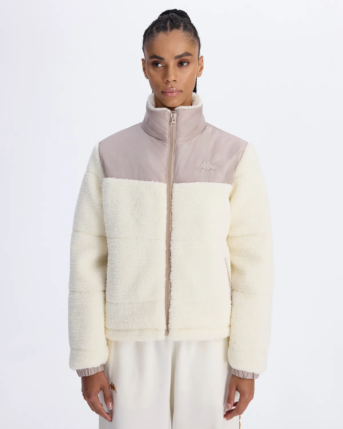 Beyaz Authentic Sodani Kadın Beyaz-Kahverengi Oversize Fit Sherpa