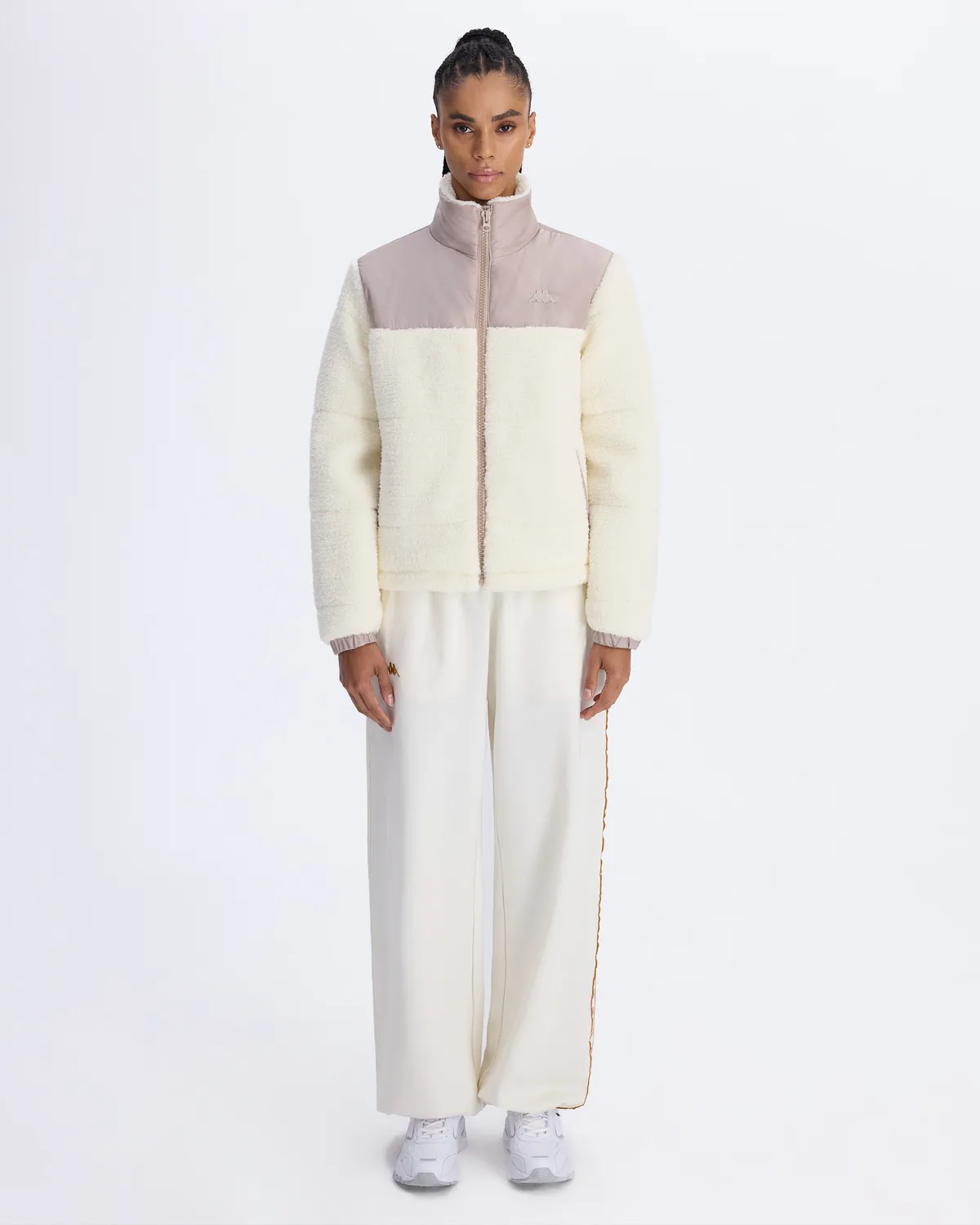 Beyaz Authentic Sodani Kadın Beyaz-Kahverengi Oversize Fit Sherpa