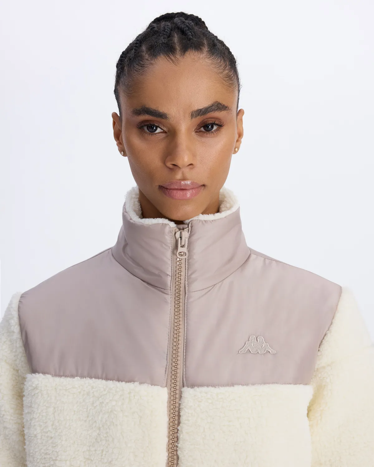 Beyaz Authentic Sodani Kadın Beyaz-Kahverengi Oversize Fit Sherpa