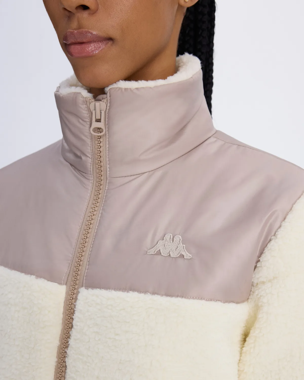 Beyaz Authentic Sodani Kadın Beyaz-Kahverengi Oversize Fit Sherpa