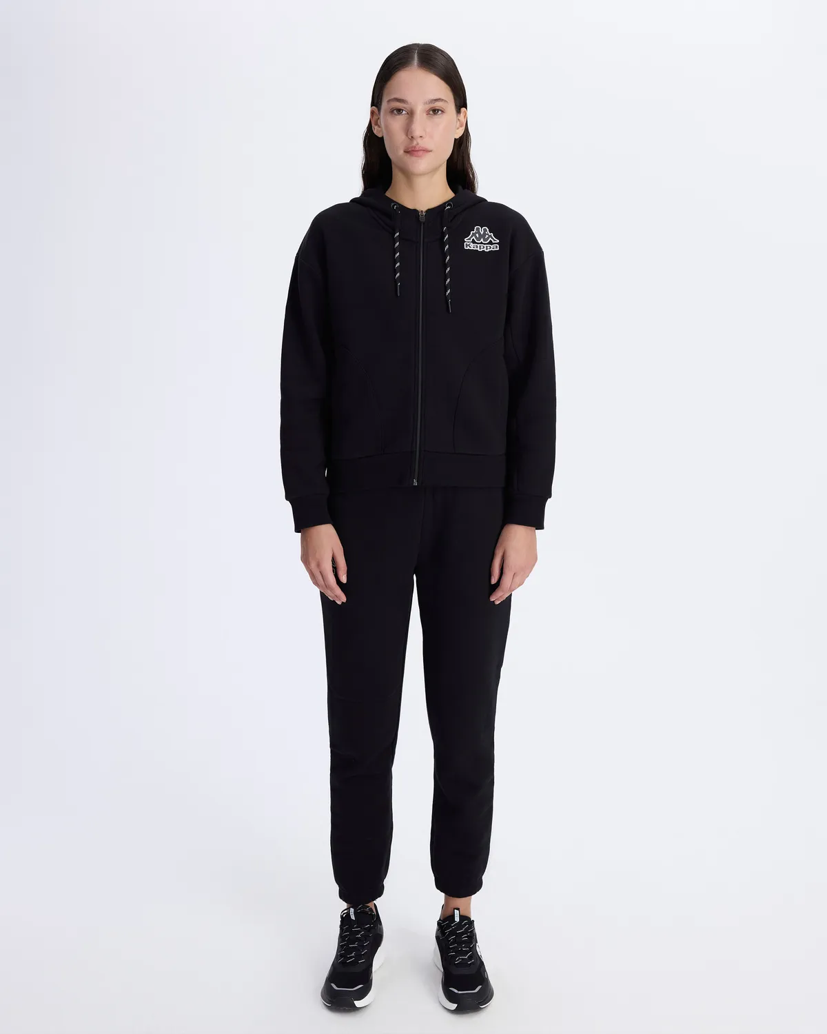 Siyah Logo Femisa Tur Kadın Siyah Comfort Fit Fermuarlı Eşofman Üstü