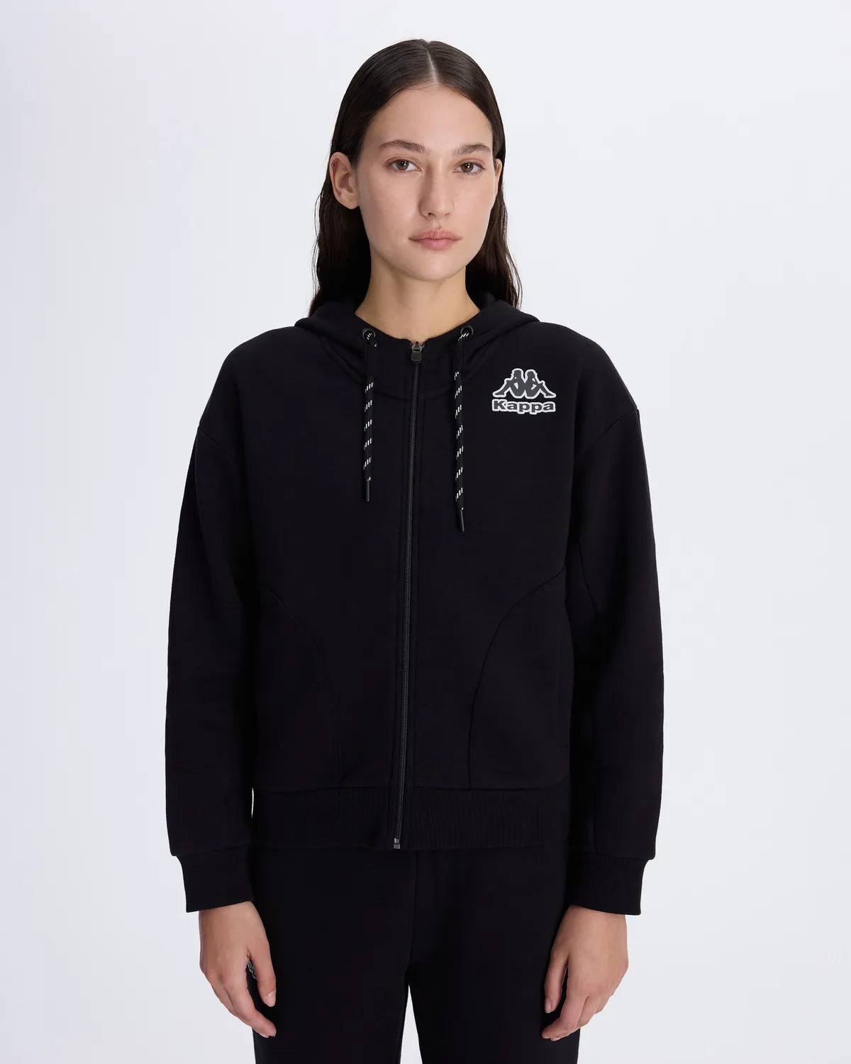 Siyah Logo Femisa Tur Kadın Siyah Comfort Fit Fermuarlı Eşofman Üstü