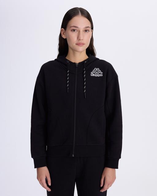 Siyah Logo Femisa Tur Kadın Siyah Comfort Fit Fermuarlı Eşofman Üstü - KAPPA® Türkiye
