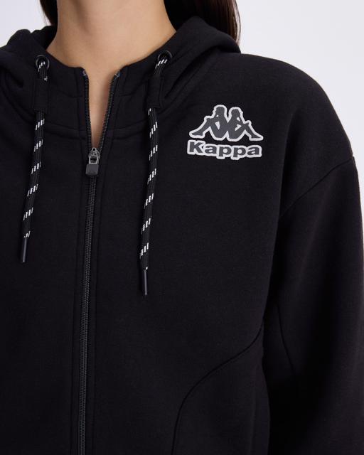 Siyah Logo Femisa Tur Kadın Siyah Comfort Fit Fermuarlı Eşofman Üstü - KAPPA® Türkiye