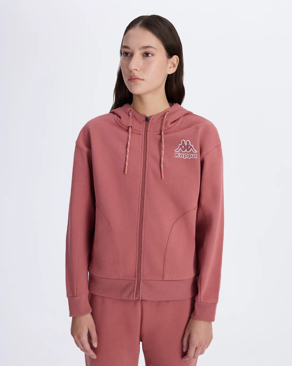 Pembe Logo Femisa Tur Kadın Gül Kurusu Comfort Fit Fermuarlı Eşofman Üstü