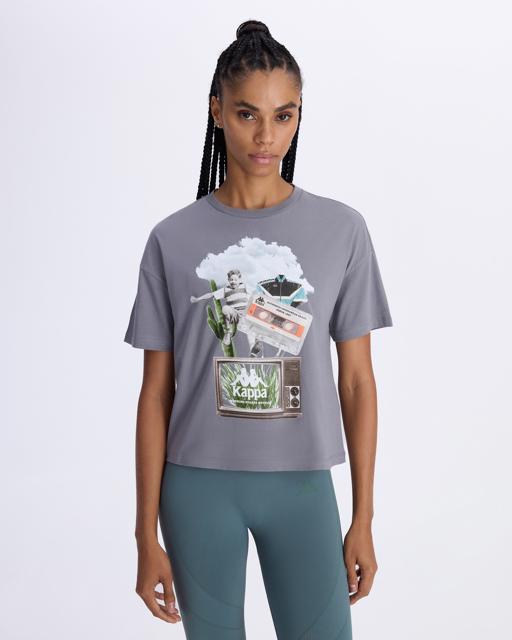 Siyah Authentic Alessi Kadın Antrasit Comfort Fit Tişört - KAPPA® Türkiye