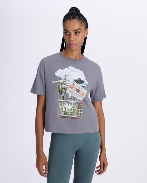 Siyah Authentic Alessi Kadın Antrasit Comfort Fit Tişört - KAPPA® Türkiye