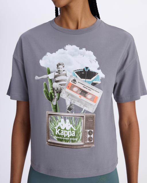 Siyah Authentic Alessi Kadın Antrasit Comfort Fit Tişört - KAPPA® Türkiye