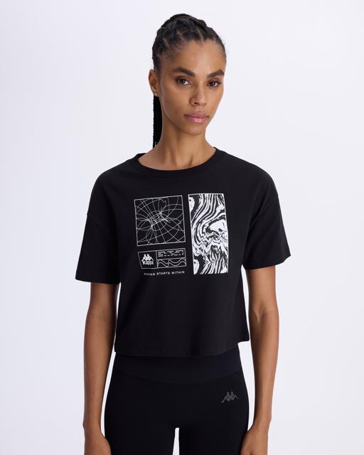 Siyah Authentic Asty Kadın Siyah Comfort Fit Tişört - KAPPA® Türkiye