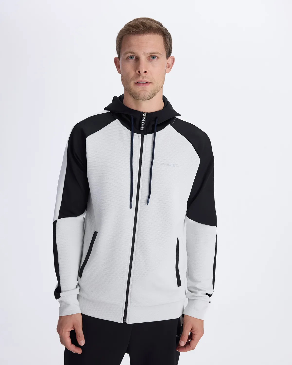 Siyah Lacty Full Zip Erkek Siyah-Beyaz Regular Fit Fermuarlı Eşofman Üstü