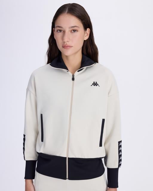 Beyaz Authentic Avy Full Zip Kadın Taş Rengi-Siyah Oversize Fit Fermuarlı Eşofman Üstü - KAPPA® Türkiye