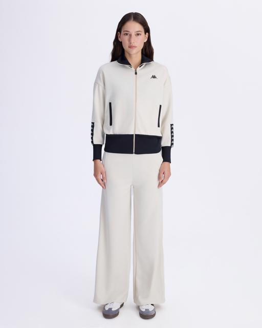 Beyaz Authentic Avy Full Zip Kadın Taş Rengi-Siyah Oversize Fit Fermuarlı Eşofman Üstü - KAPPA® Türkiye