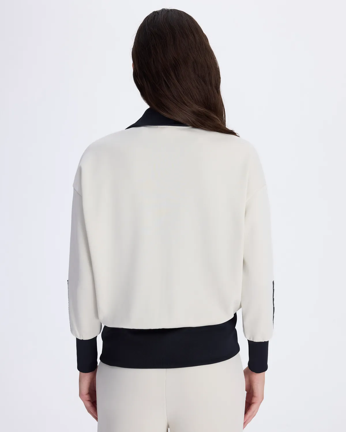 Beyaz Authentic Avy Full Zip Kadın Taş Rengi-Siyah Oversize Fit Fermuarlı Eşofman Üstü