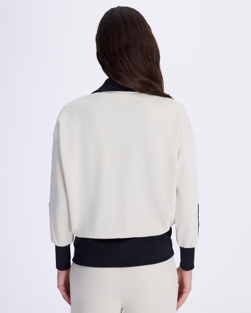 Beyaz Authentic Avy Full Zip Kadın Taş Rengi-Siyah Oversize Fit Fermuarlı Eşofman Üstü - KAPPA® Türkiye