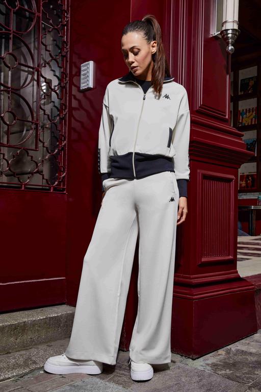 Beyaz Authentic Avy Full Zip Kadın Taş Rengi-Siyah Oversize Fit Fermuarlı Eşofman Üstü - KAPPA® Türkiye