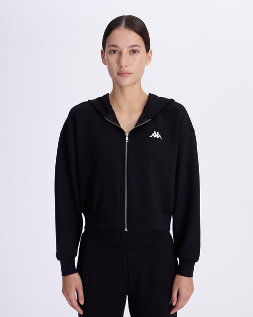 Siyah Belen Kadın Siyah Comfort Fit Fermuarlı Eşofman Üstü - KAPPA® Türkiye