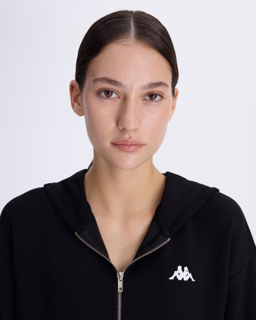 Siyah Belen Kadın Siyah Comfort Fit Fermuarlı Eşofman Üstü - KAPPA® Türkiye