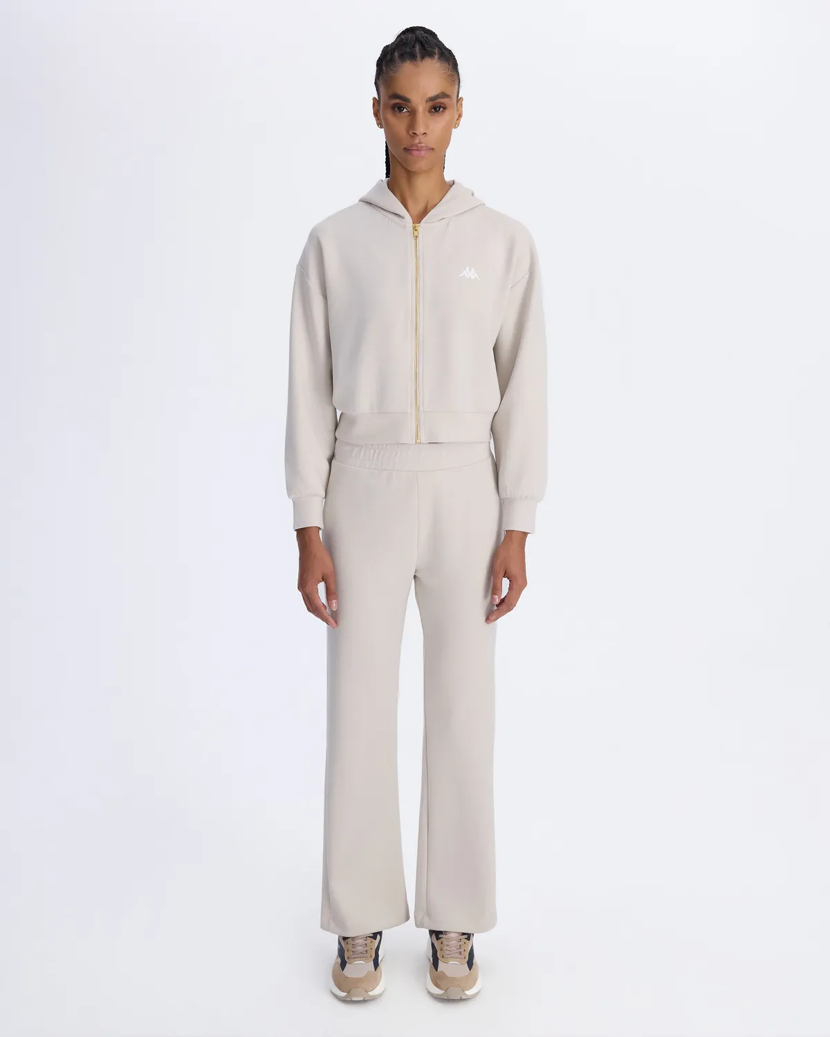 Beyaz Belen Kadın Taş Rengi Comfort Fit Fermuarlı Eşofman Üstü