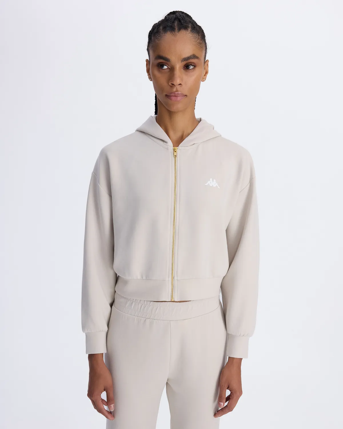 Beyaz Belen Kadın Taş Rengi Comfort Fit Fermuarlı Eşofman Üstü