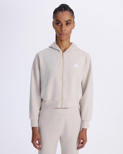 Beyaz Belen Kadın Taş Rengi Comfort Fit Fermuarlı Eşofman Üstü - KAPPA® Türkiye