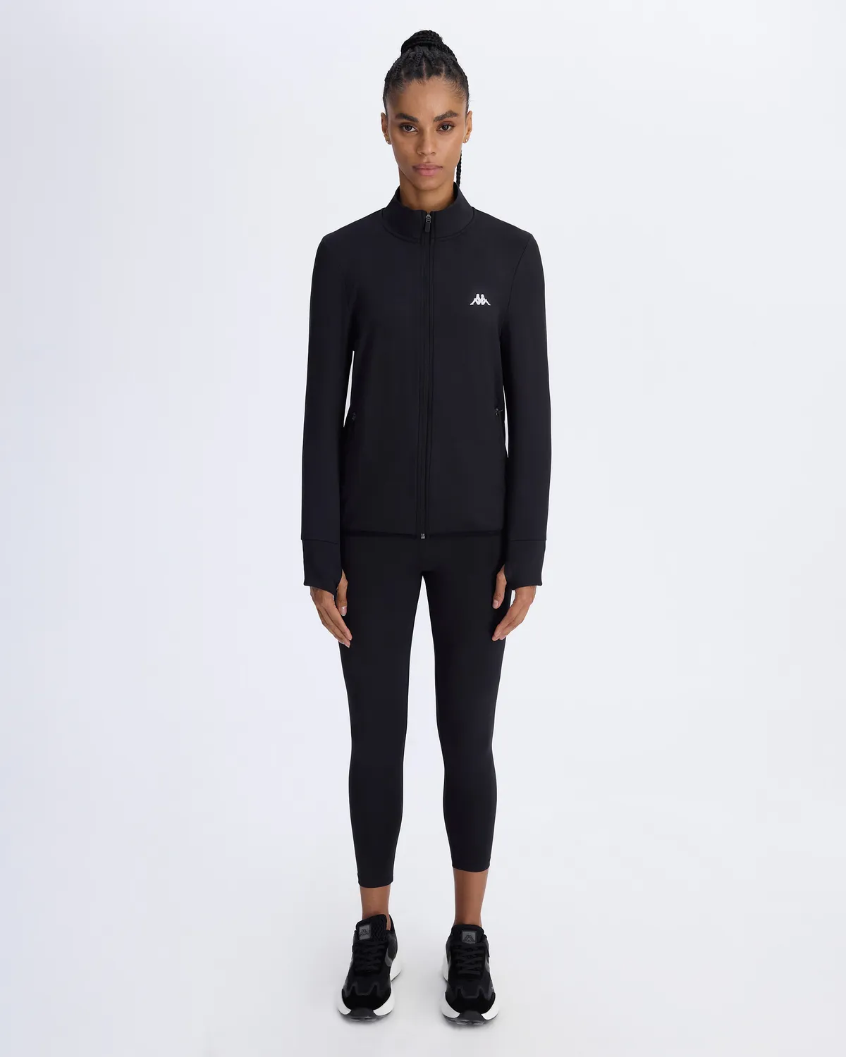 Siyah Berly Full Zip Kadın Siyah Skin Fit Fermuarlı Eşofman Üstü