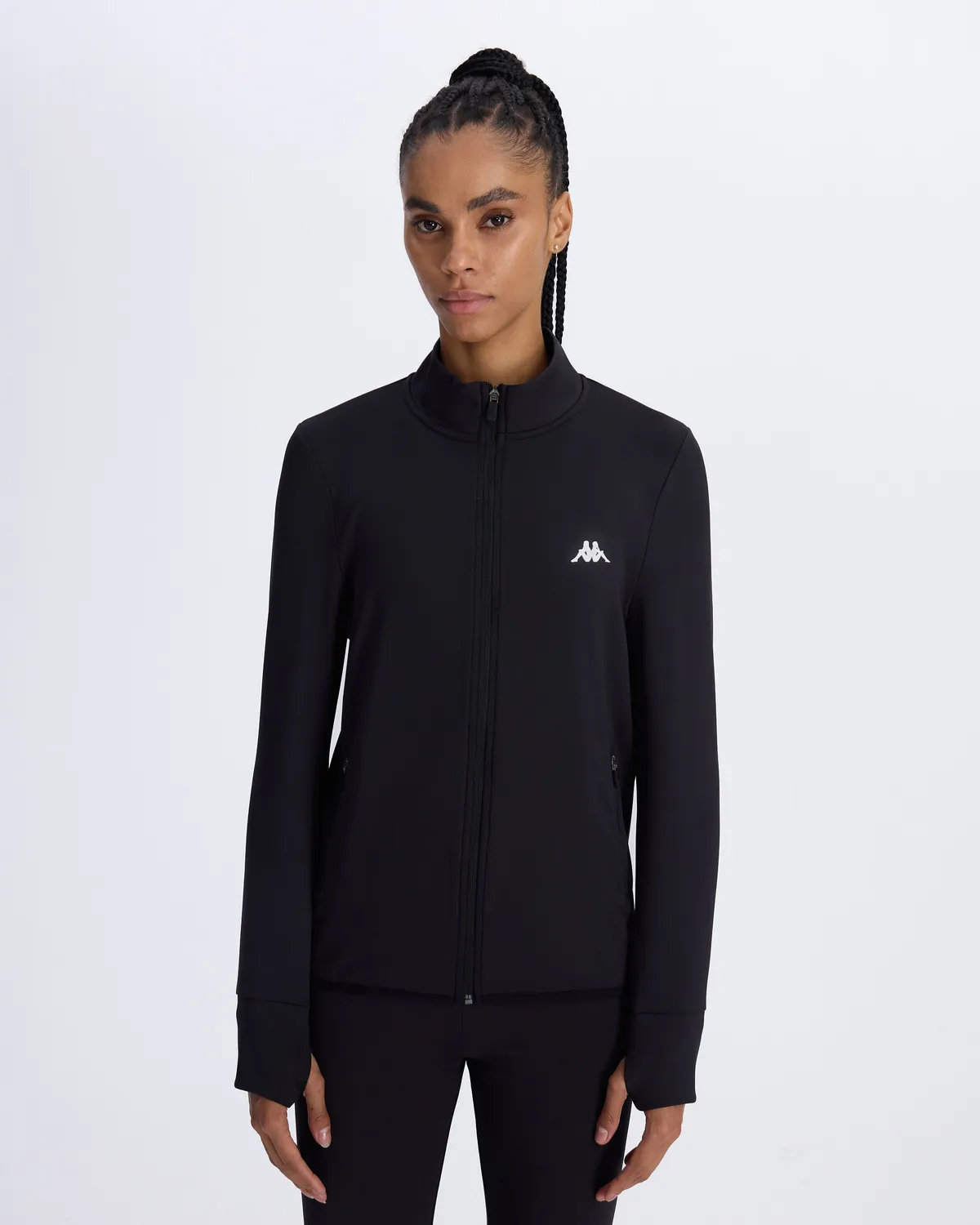 Siyah Berly Full Zip Kadın Siyah Skin Fit Fermuarlı Eşofman Üstü