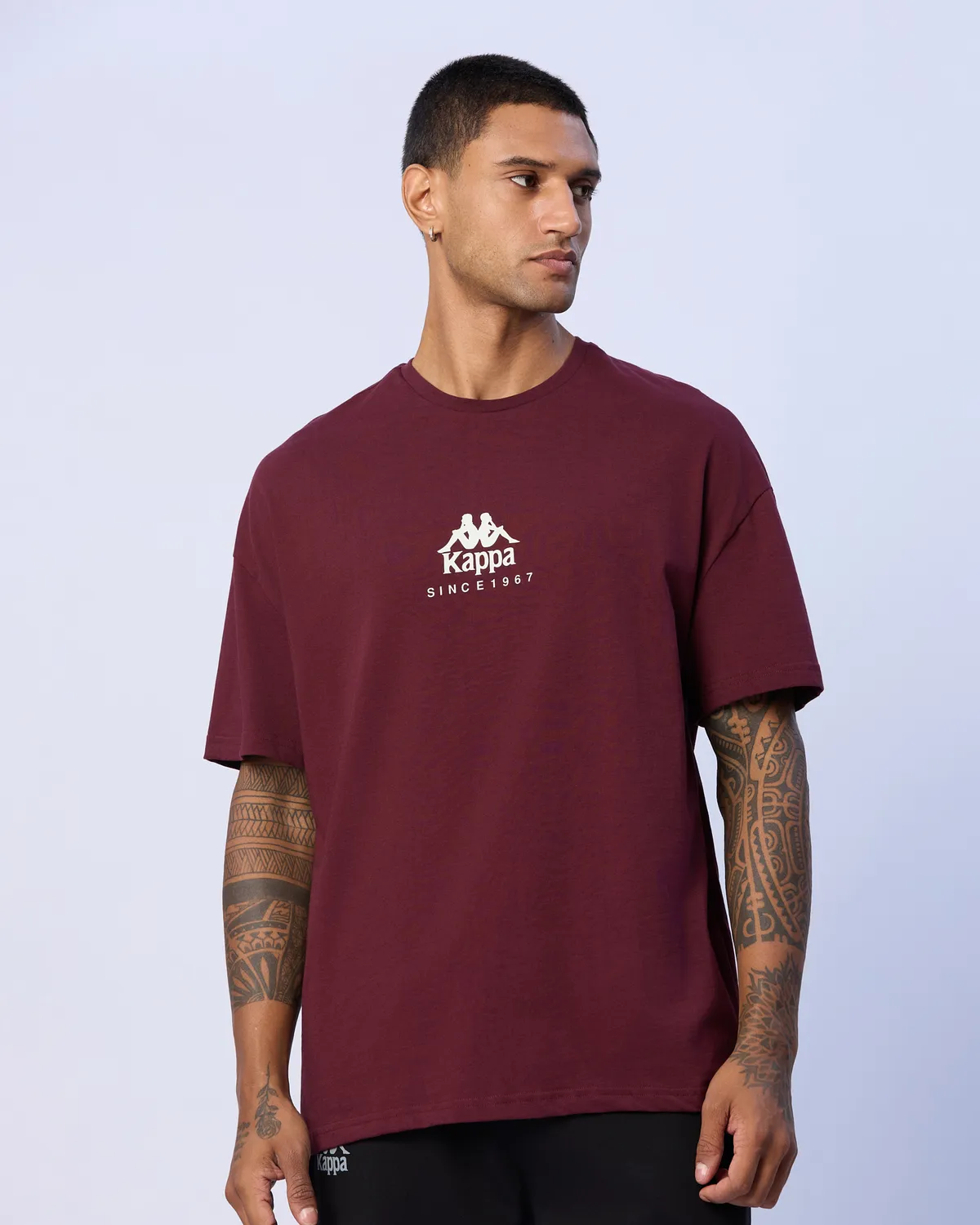 Siyah Chibaf Tee Erkek Bordo Oversize Fit Tişört