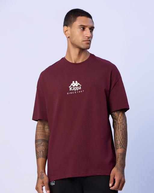 Siyah Chibaf Tee Erkek Bordo Oversize Fit Tişört - KAPPA® Türkiye