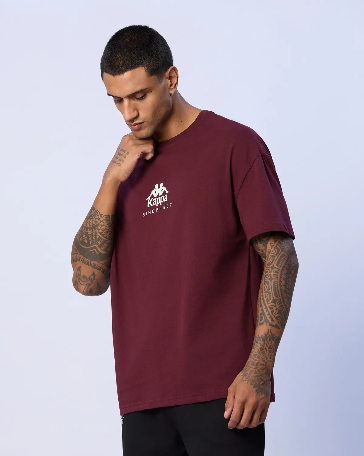 Siyah Chibaf Tee Erkek Bordo Oversize Fit Tişört