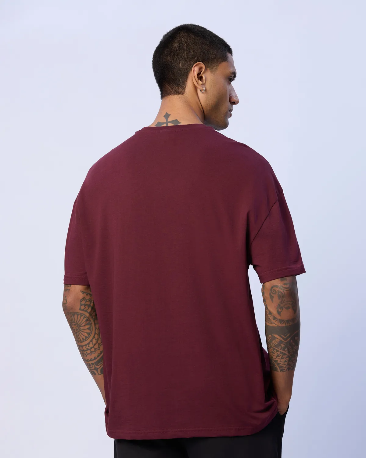 Siyah Chibaf Tee Erkek Bordo Oversize Fit Tişört