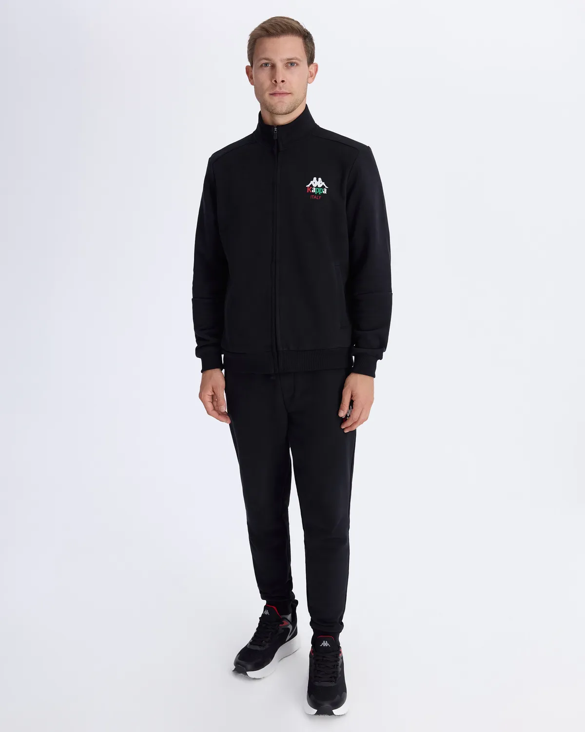 Siyah Authentic İtaly Full Zip Erkek Siyah Comfort Fit Fermuarlı Eşofman Üstü