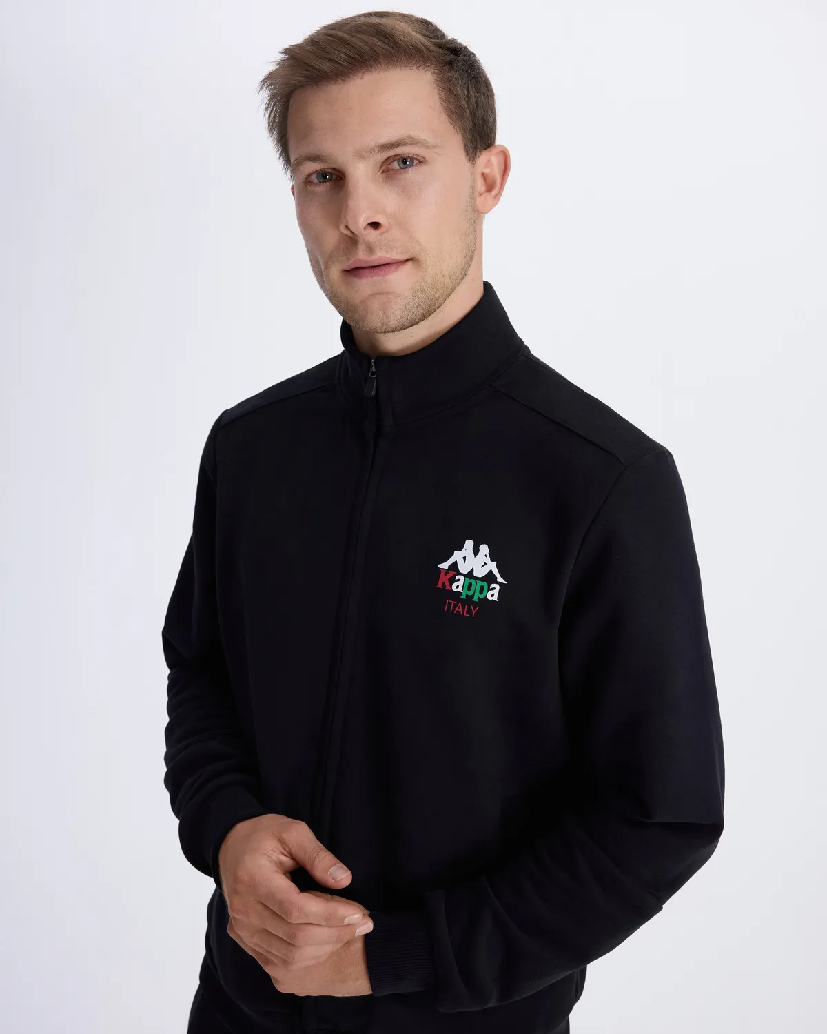 Siyah Authentic İtaly Full Zip Erkek Siyah Comfort Fit Fermuarlı Eşofman Üstü