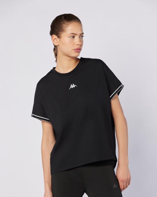 Siyah Logo Tape Enna  Kadın Siyah Regular Fit Tişört - KAPPA® Türkiye