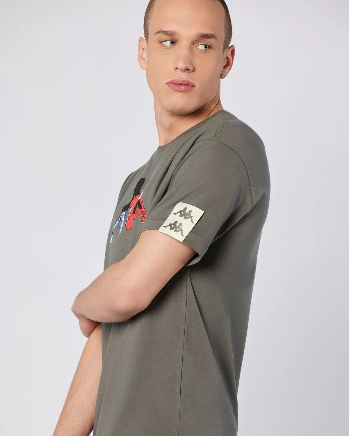 Gri Banda Pop Erkek Gri-Bej Regular Fit Tişört